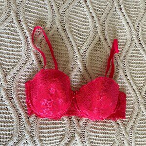 H&M Hot Pink Lace Lightly Lined Demi Bra Size 36C